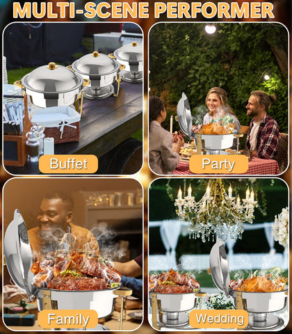 Beviliu chafing dishes with smooth edges for safe, confident serving.