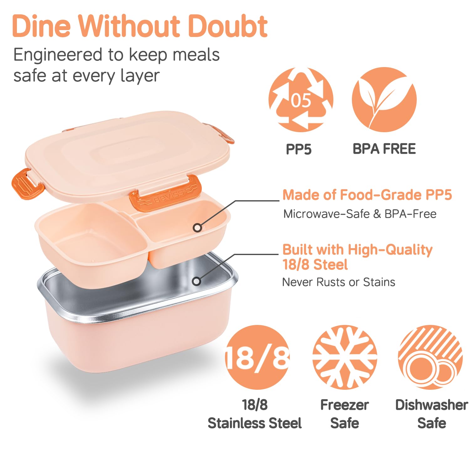 BEVISS partitions close-up showing microwave-safe PP5 compartments