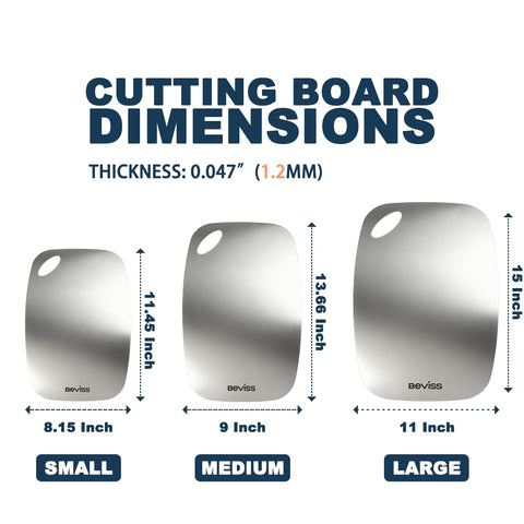 BEVISS cutting board metal surface close-up highlighting rust-resistant steel.