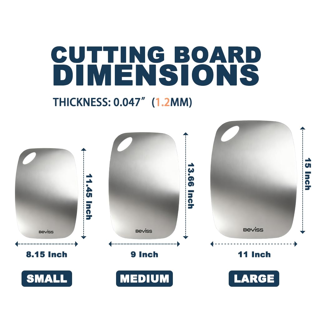BEVISS 1.2mm thick stainless steel board provides sturdy, stable chopping.