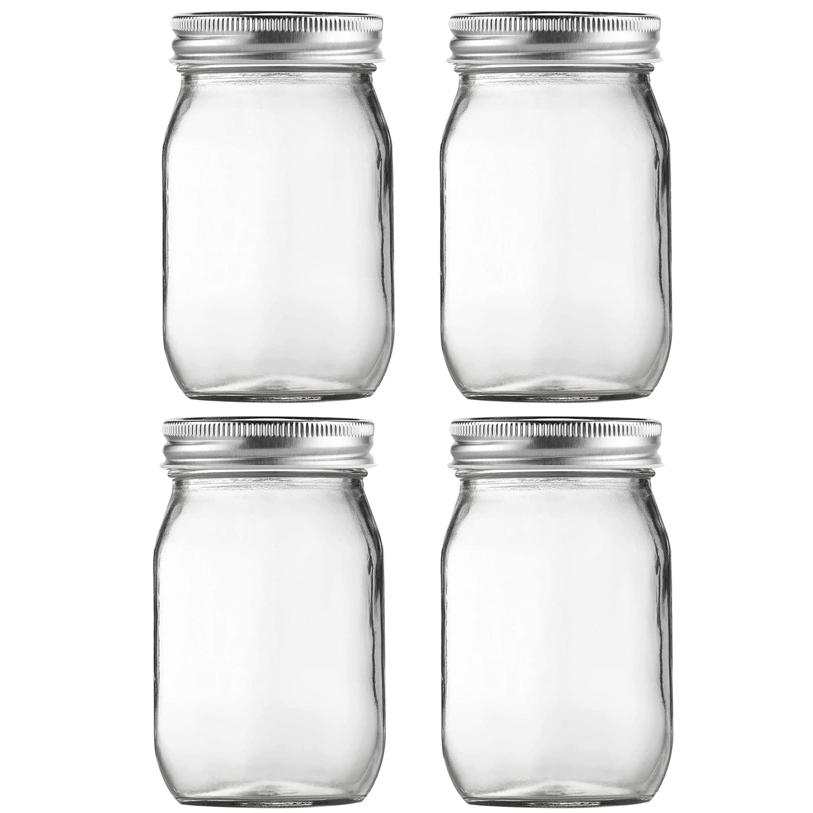 BEWAVE 16oz glass mason jar with regular mouth for clear food storage.