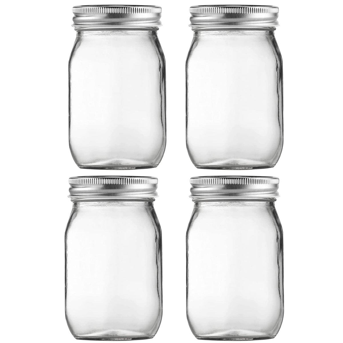 BEWAVE 16oz glass mason jar with regular mouth for clear food storage.