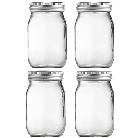 BEWAVE 16oz glass mason jar with regular mouth for clear food storage.
