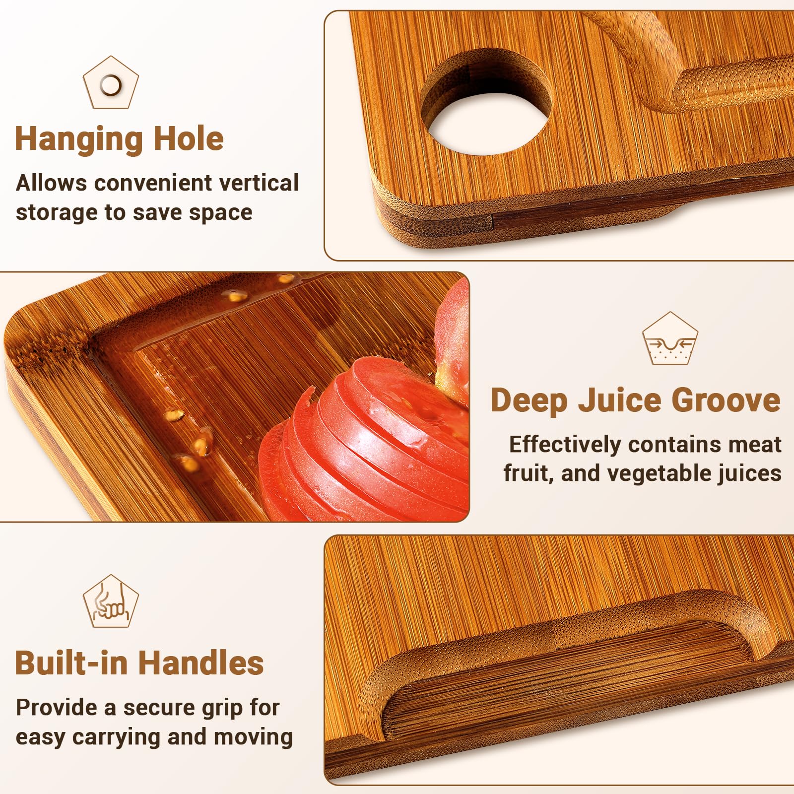 BEWOS bamboo cutting board set small perfect for vegetables and quick tasks.