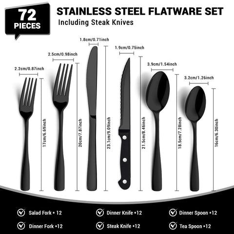 BEWOS black stainless steel silverware with mirror polish finish enhances daily meals