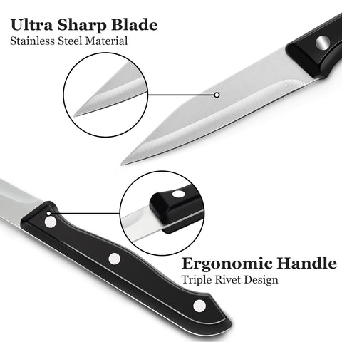 BEWOS ergonomic triple rivet handle on paring knife for comfortable grip