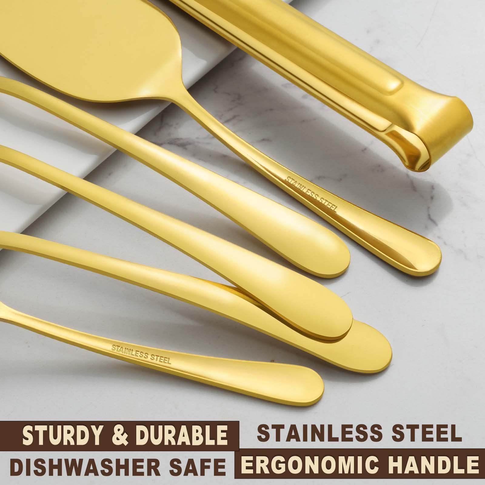 BEWOS gold-serving-forks: balanced weight for precise portions.