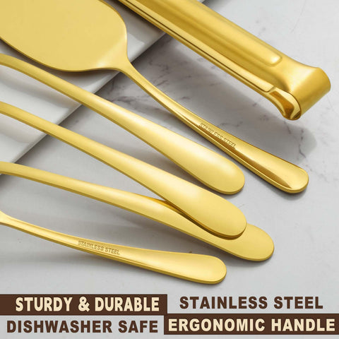 BEWOS gold-serving-forks: balanced weight for precise portions.