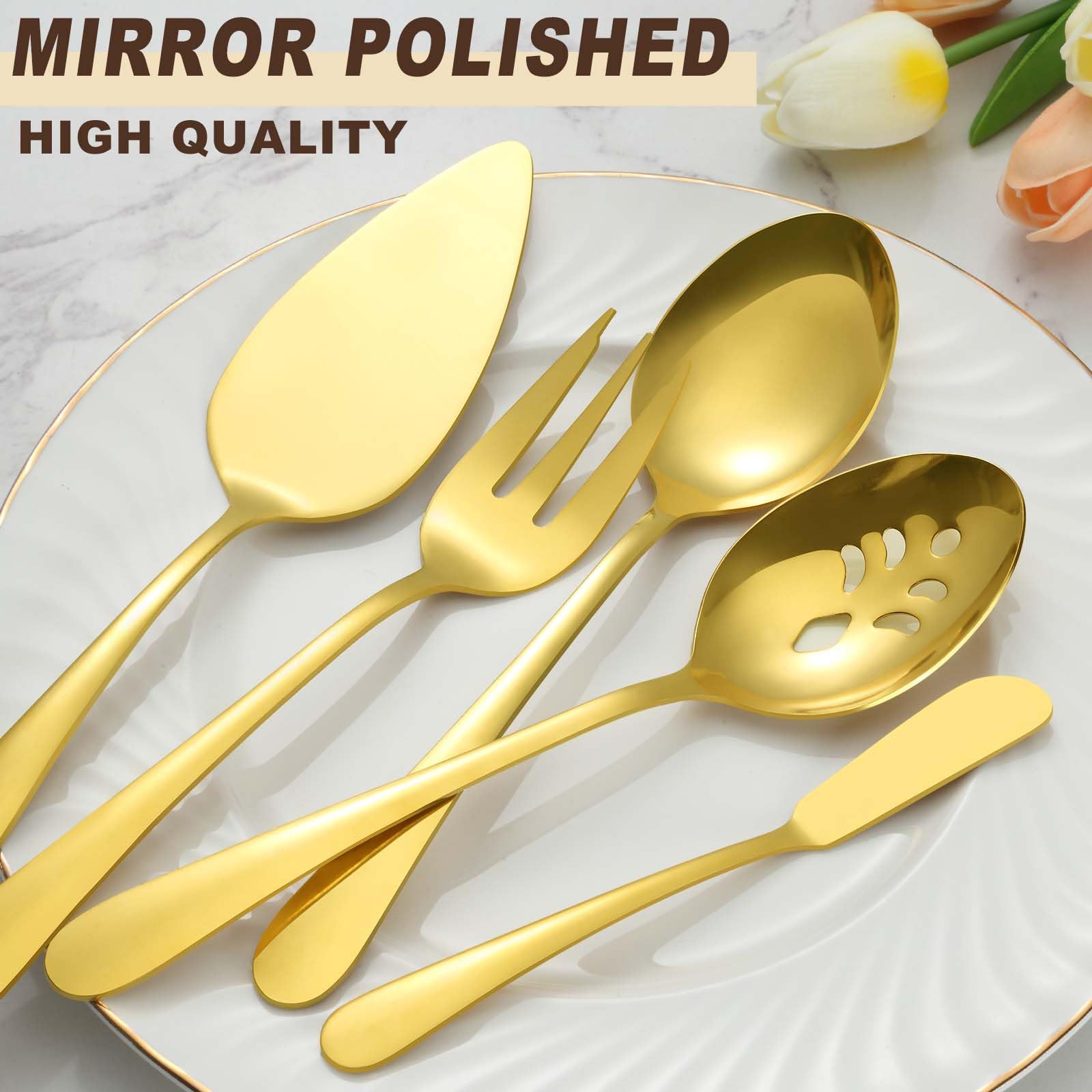 BEWOS gold-serving-slotted-spoons: ideal for draining and serving sauces.