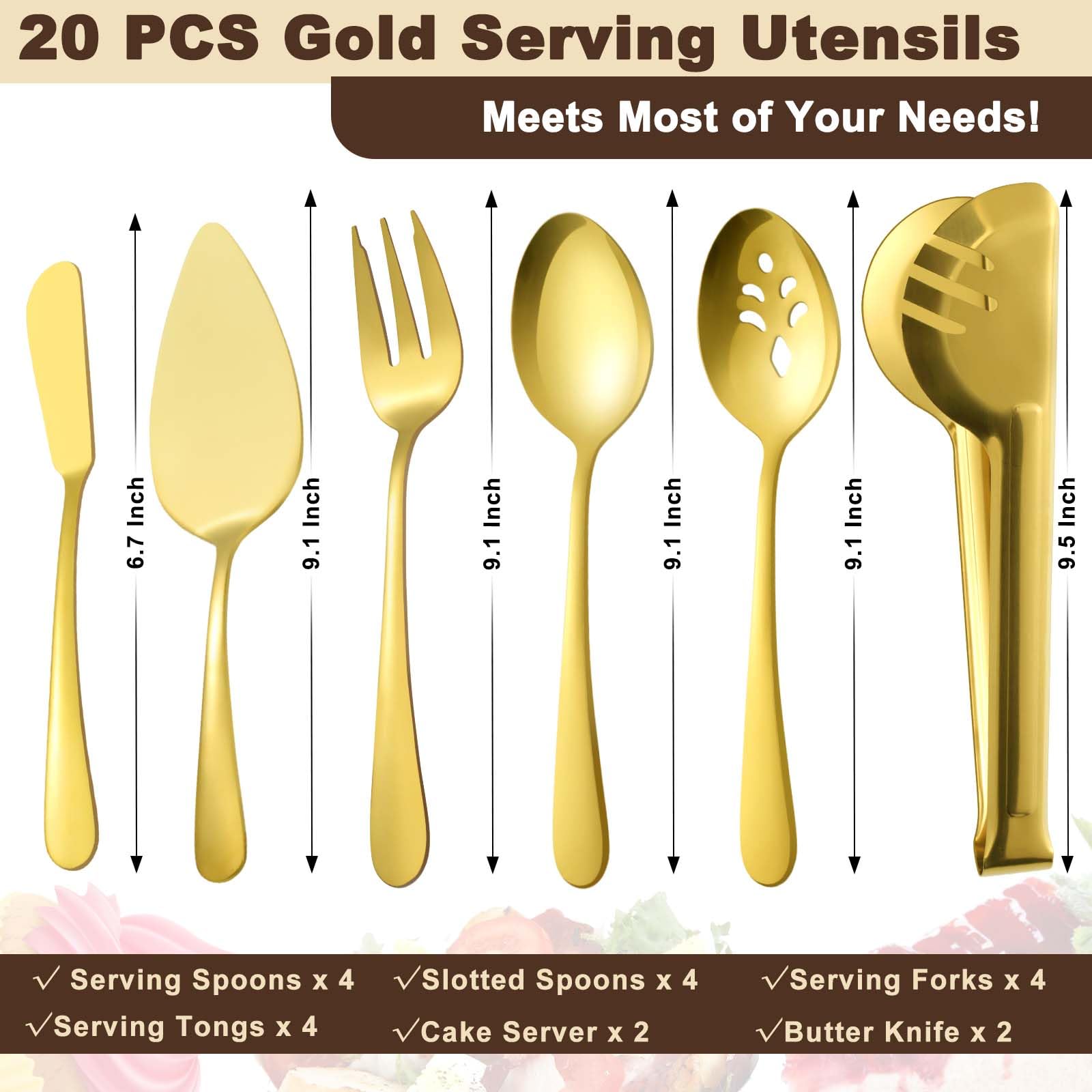 BEWOS gold-serving-spoons: large, comfortable, sturdy for family meals.