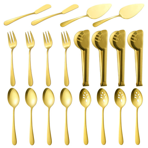 BEWOS gold-serving-utensils-20-piece-set: durable stainless steel for elegant buffets.