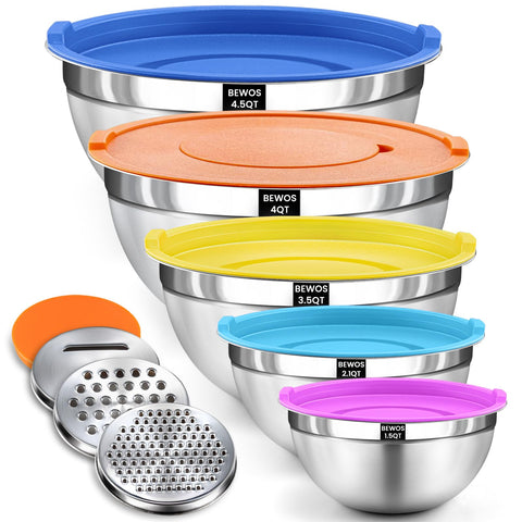 BEWOS mixing bowls with lids, a sleek set ready for organized prep
