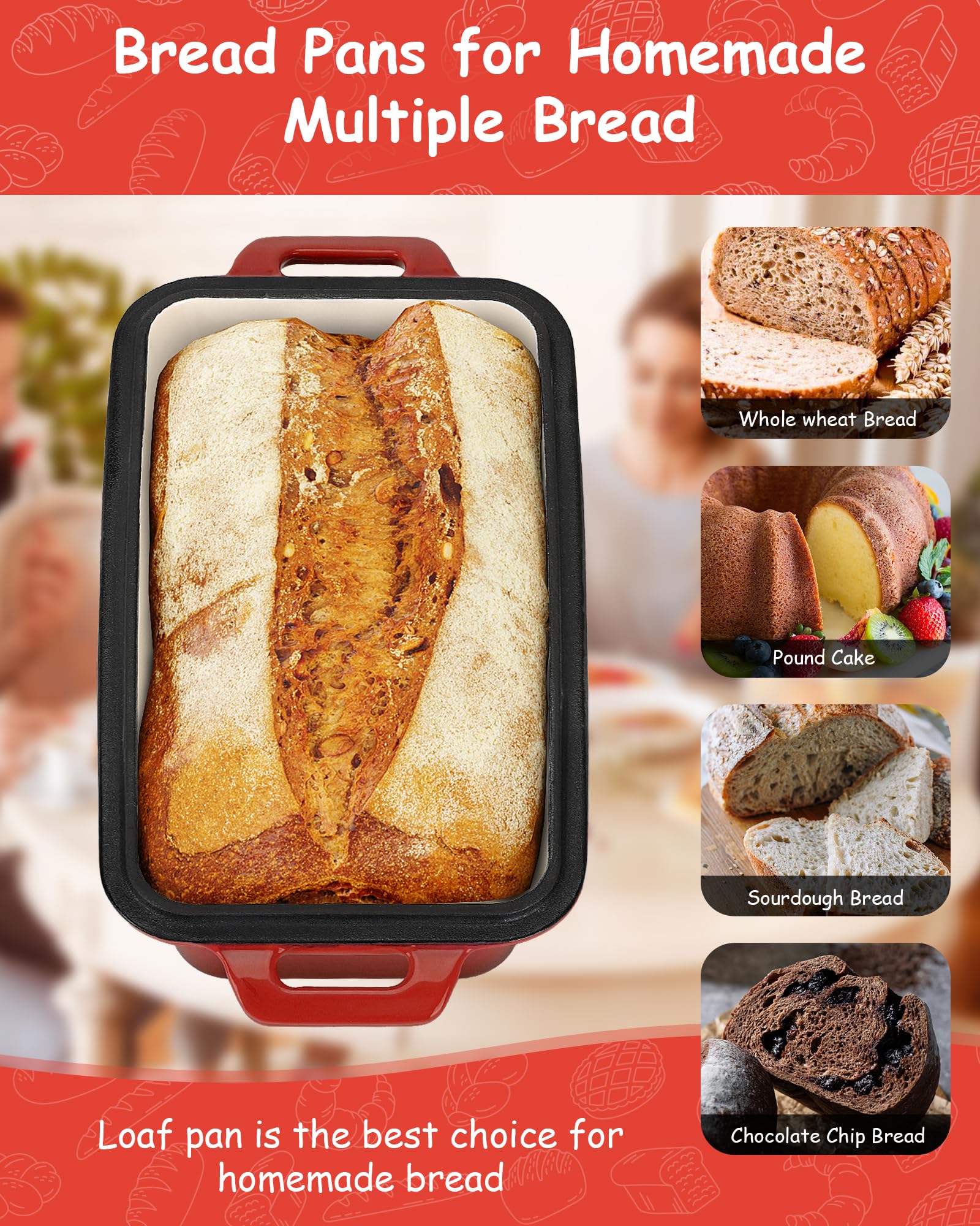 Bexmder enameled cast iron bread pan promotes smooth release and easy cleanup