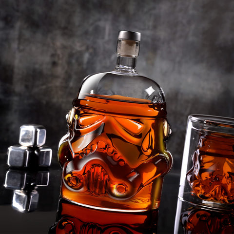 BEYOND MS whiskey decanter set closeup stopper, airtight seal preserves flavor