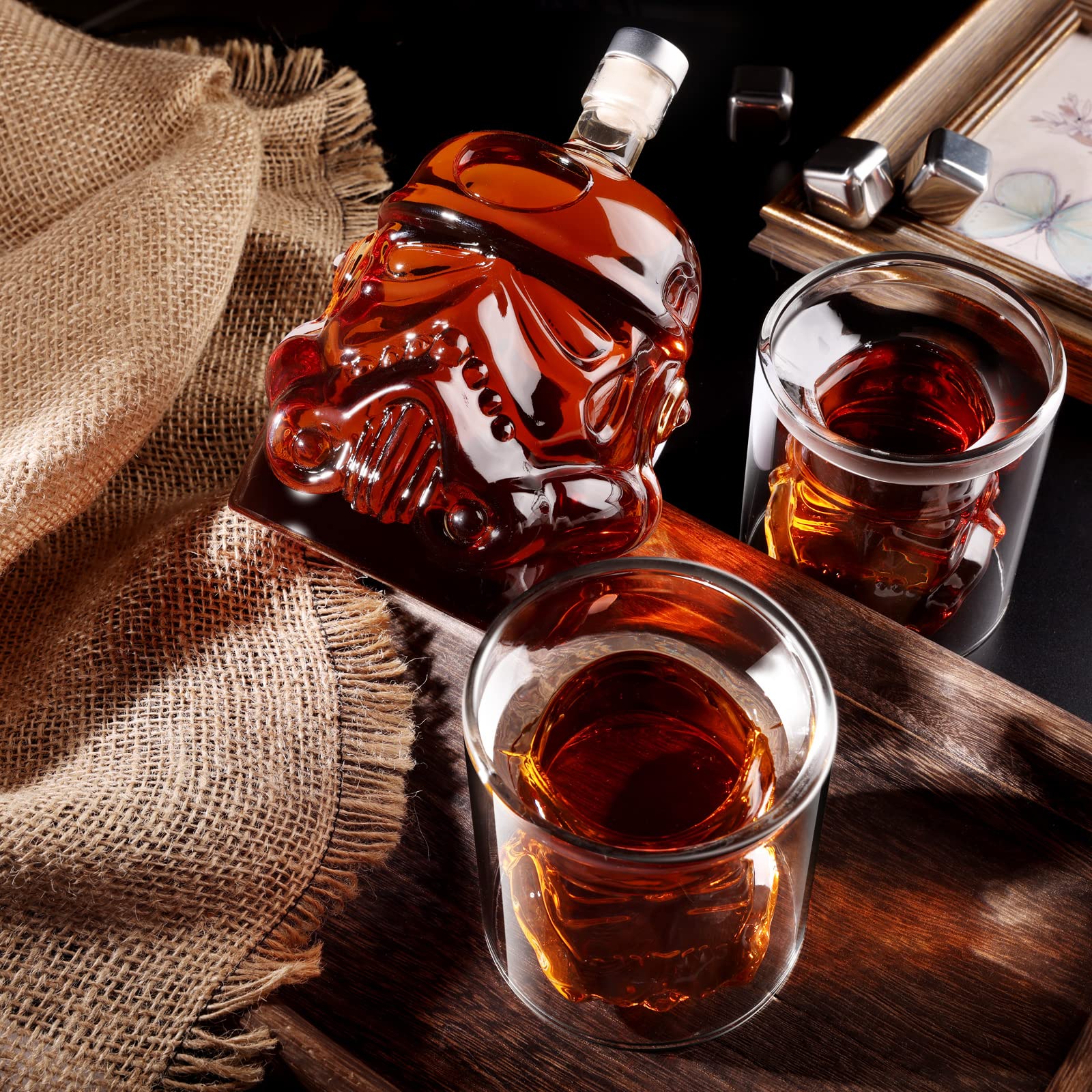 BEYOND MS whiskey decanter set with glasses, ready for serving small gatherings