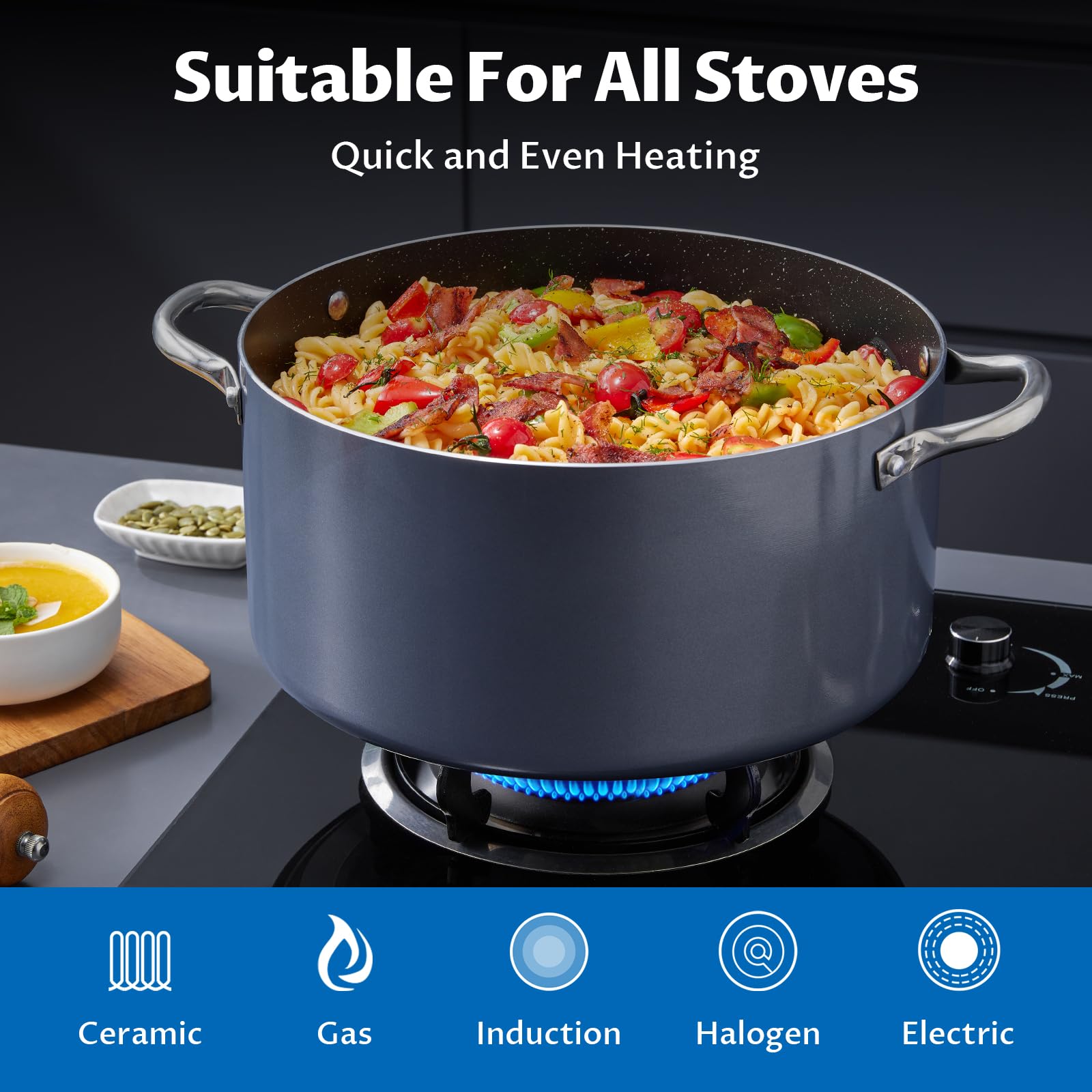 BEZIA induction-compatible base ensures even heating on all cooktops