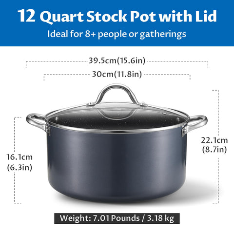BEZIA 12-qt pot handle close-up showing ergonomic grip for safe lifting