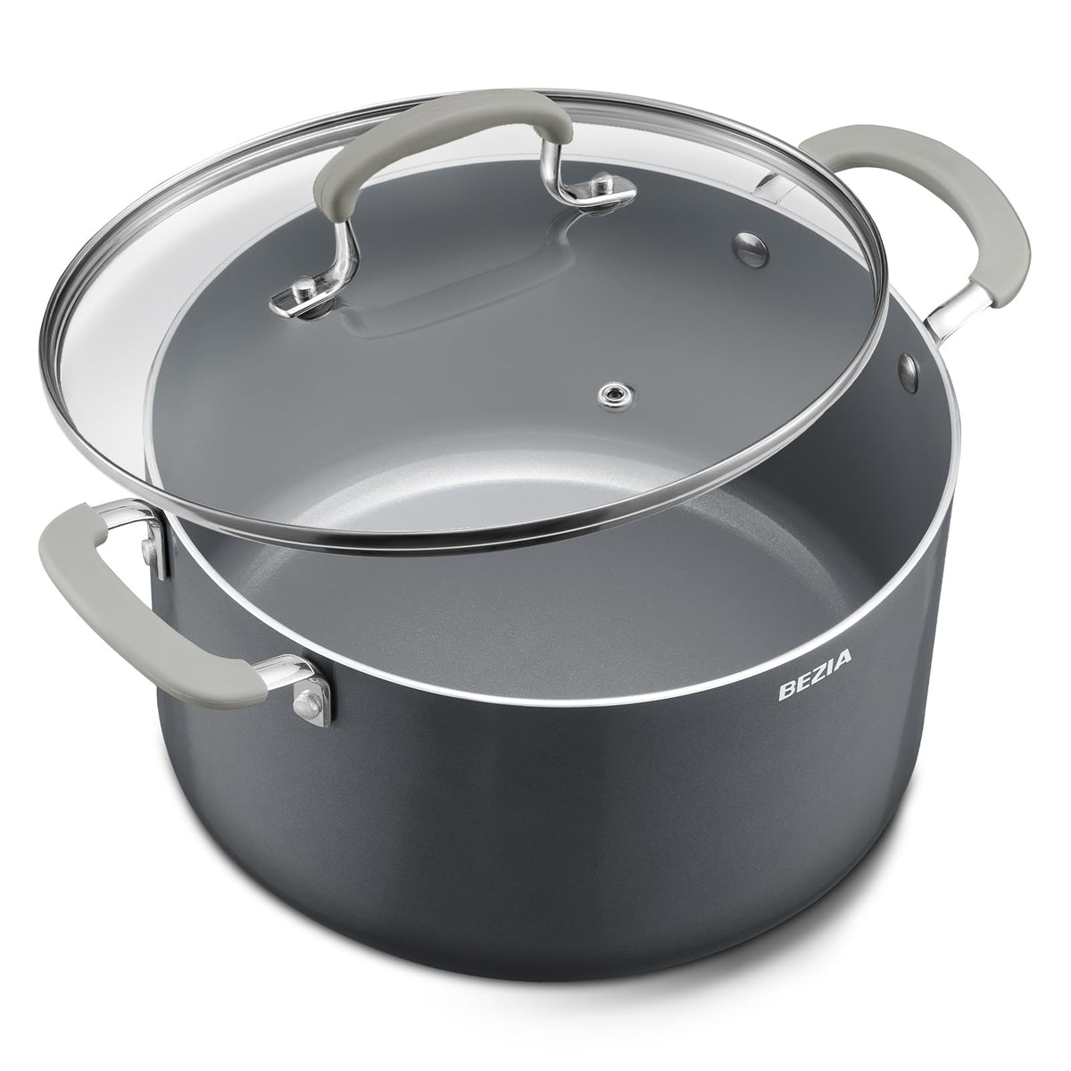 BEZIA 12qt stock pot with lid, ideal for family meals and even heat distribution
