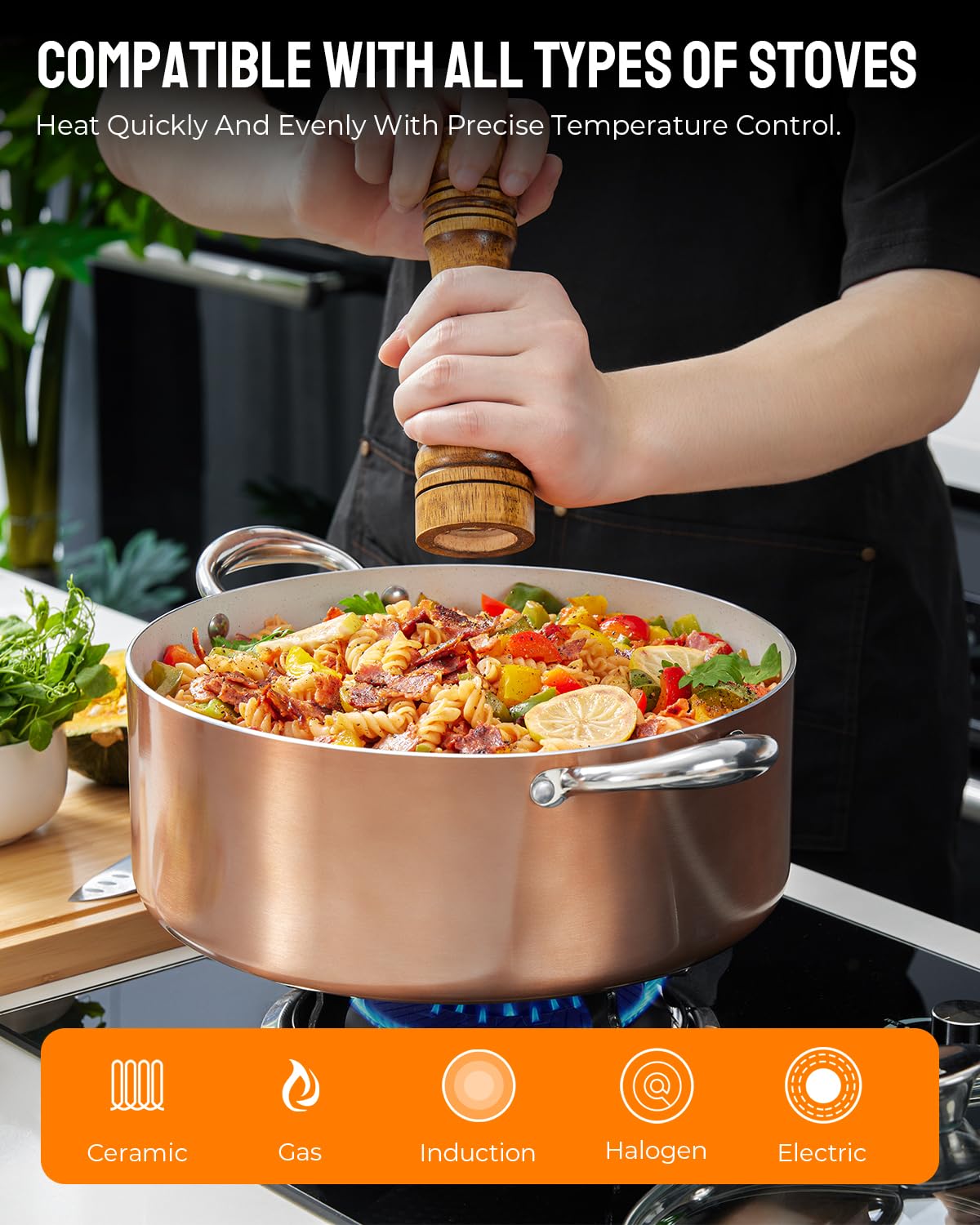 BEZIA induction-compatible pot works on all stovetops for flexible meal prep