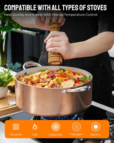 BEZIA induction-compatible pot works on all stovetops for flexible meal prep