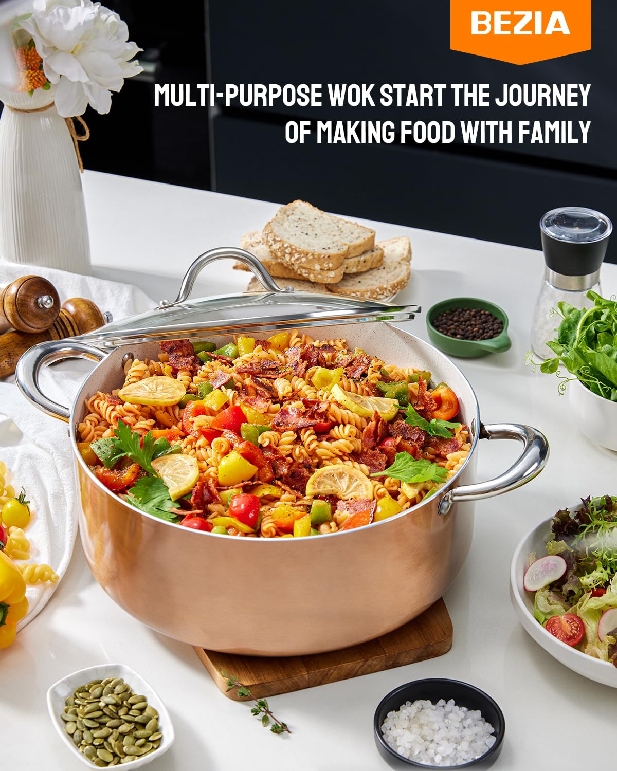 BEZIA shatterproof glass lid lets you monitor progress without losing steam
