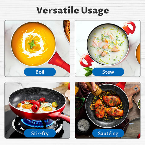 BEZIA 10 piece set covers frying, saucing, and stockpot needs.