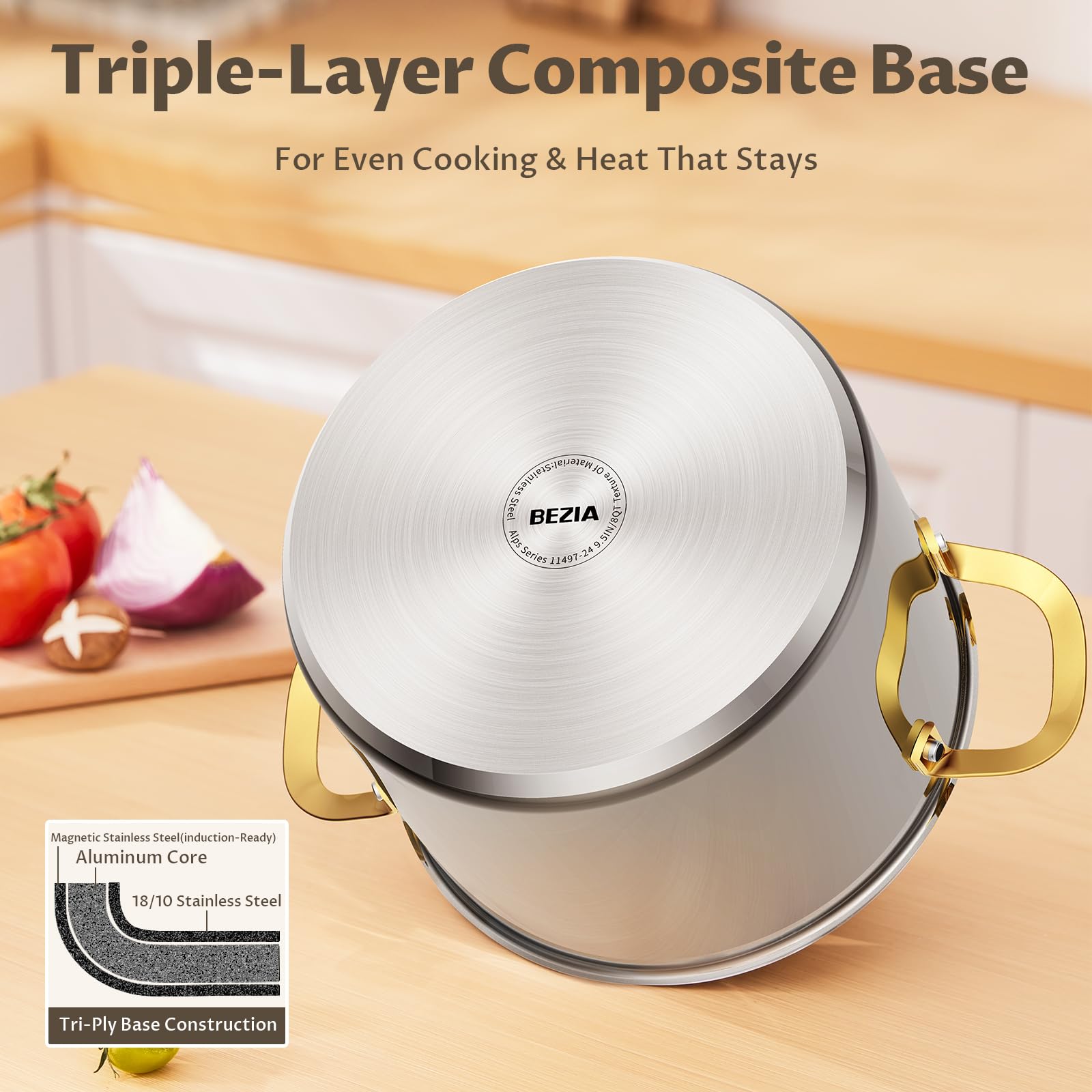 BEZIA tri-ply bottom stock pot showing even heat performance