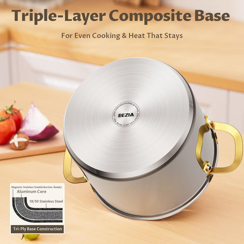 BEZIA tri-ply bottom stock pot showing even heat performance