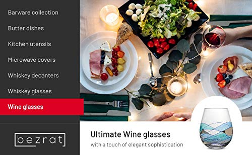 Bezrat lead-free crystal wine glasses with blue hand painting ideal for guests and gifts.