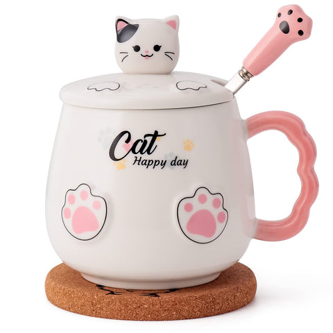 Bgbg Cute Cat Mug with 3D sculpted claws and lid, ideal for cozy mornings.