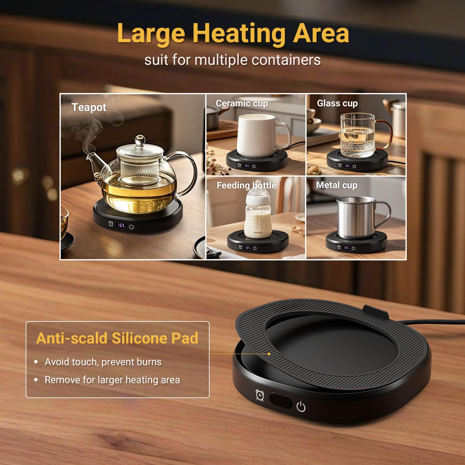BGBG mug warmer temperature control buttons enable precise heat levels