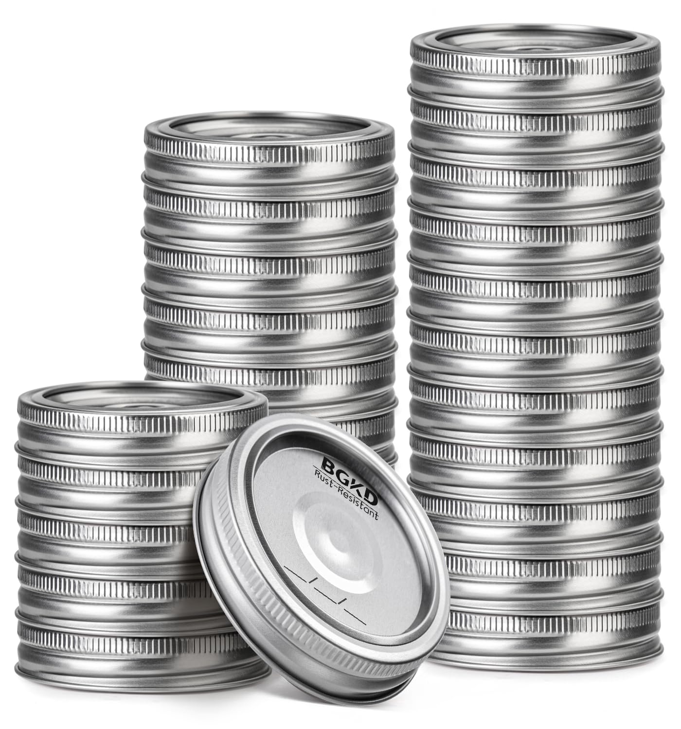 BGKD rust-proof wide-mouth lids secure sealing for Ball and Kerr jars.