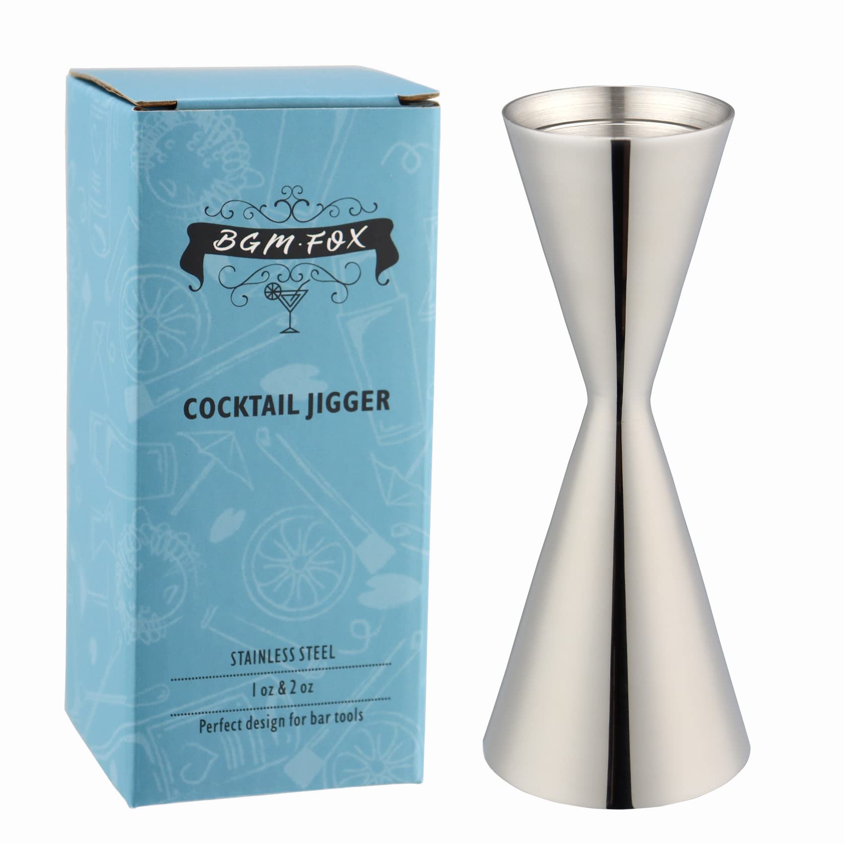 BGM.FOX polished finish 304 stainless steel double jigger for precise pours during cocktails
