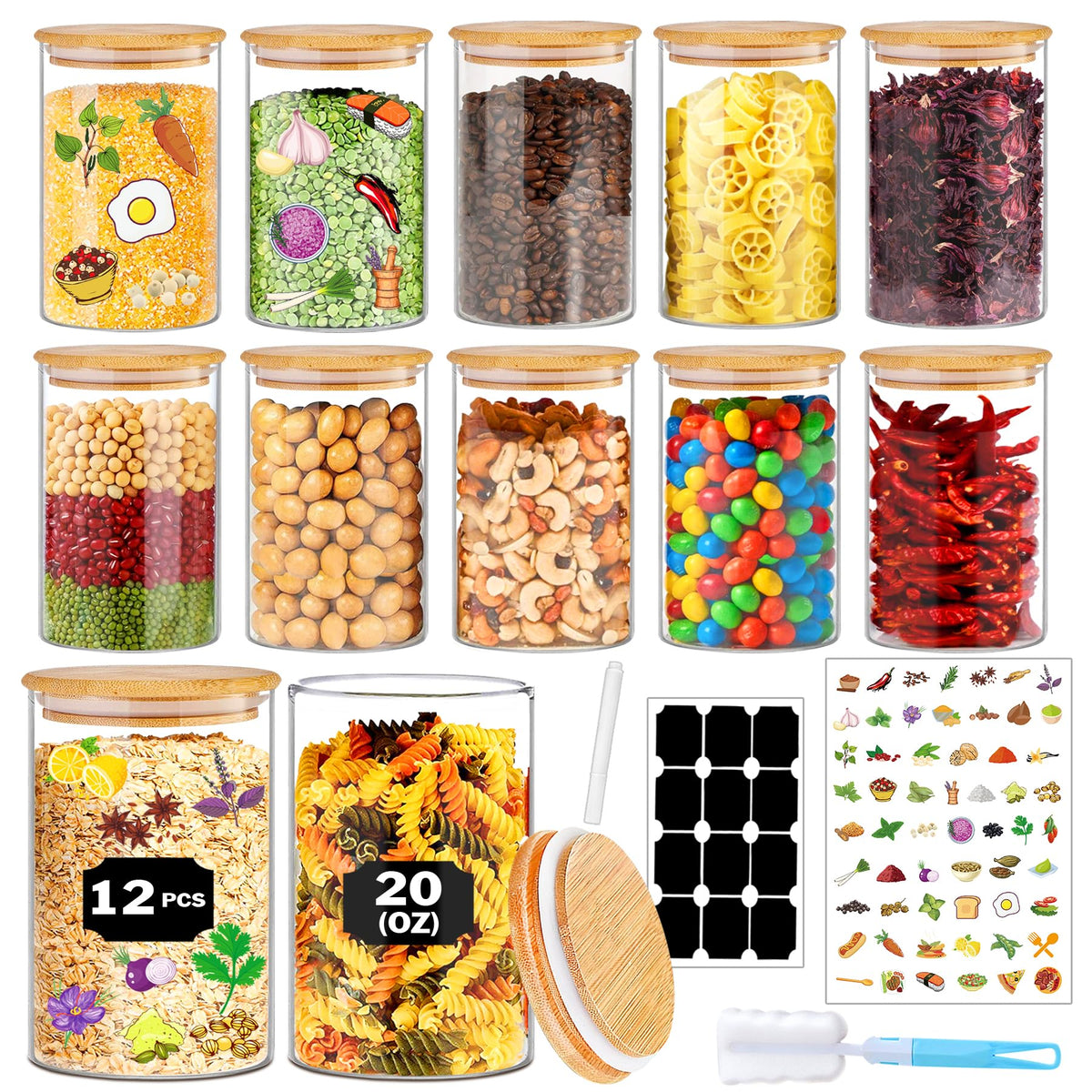BGraceyy 20oz glass jar with airtight bamboo lid for pantry freshness.