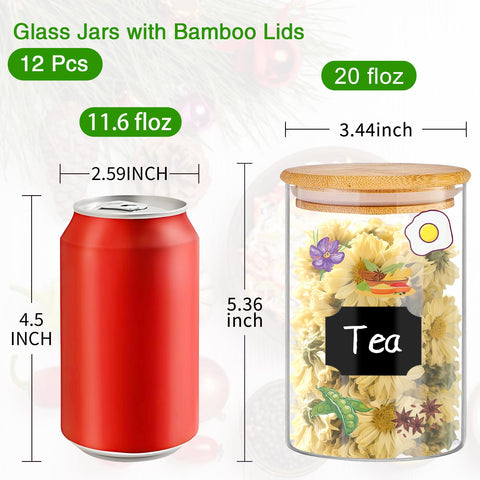 Stackable glass canisters with bamboo lids save space in small kitchens.