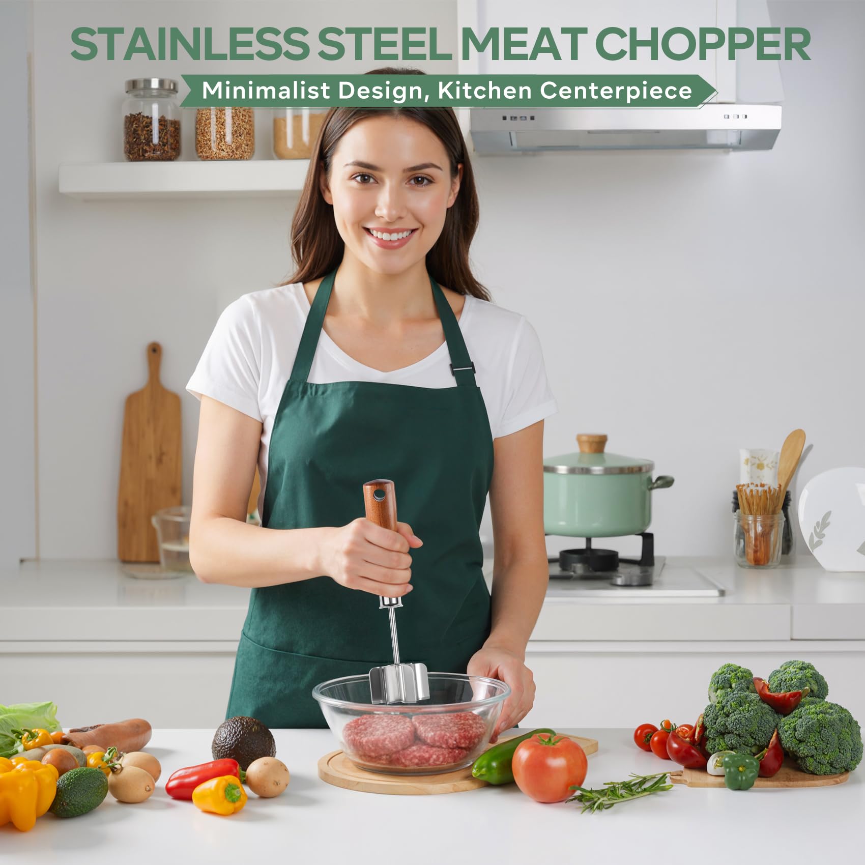 BGWARA stainless steel masher with a durable wooden handle.