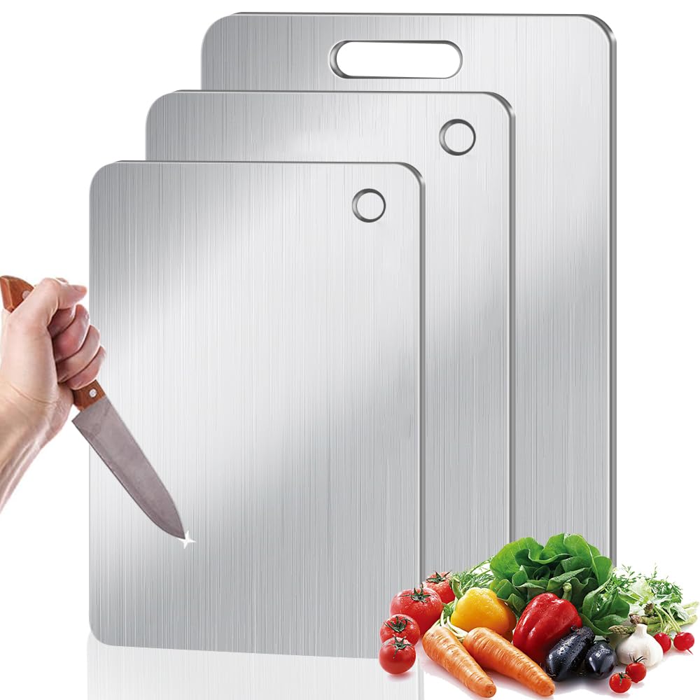 BHLPOOGY titanium cutting board set stacked on counter for space saving and organization
