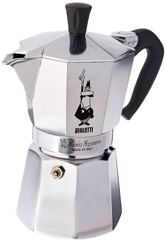 Bialetti 6-Cup Moka Express on the stove delivering rich, Italian-style coffee at home