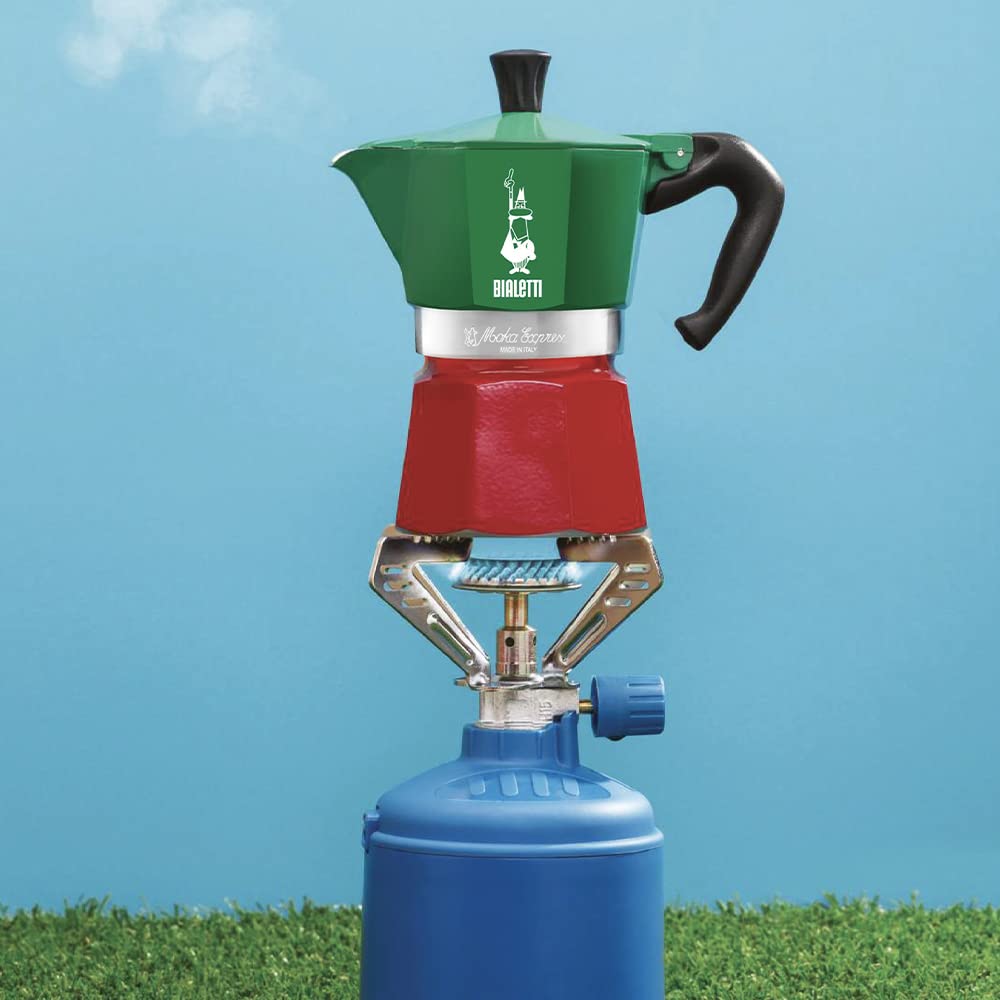 Bialetti Moka Express 3-cup green with iconic ergonomic handle for easy pouring