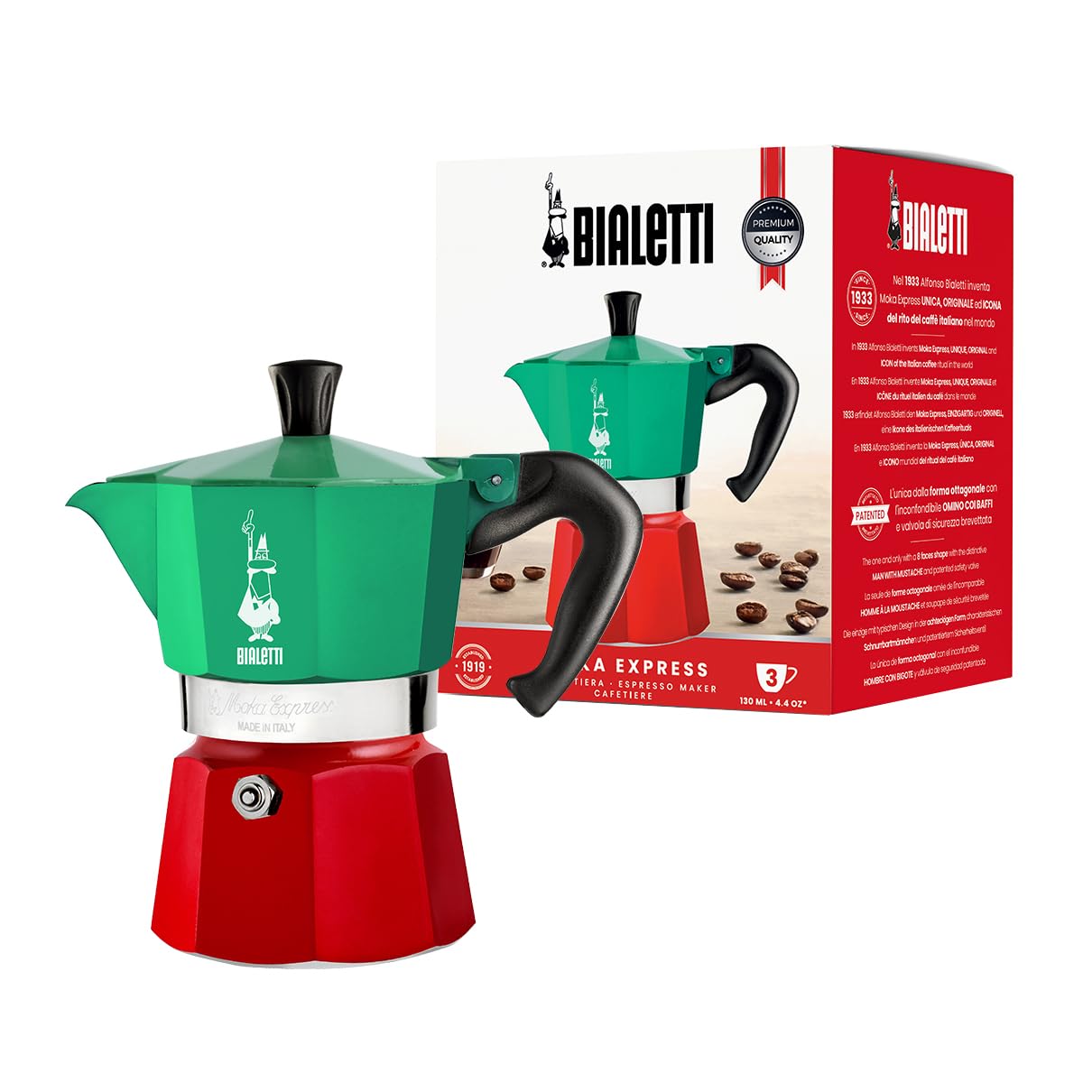 Bialetti Moka Express 3-cup red on stove for authentic Italian coffee experience
