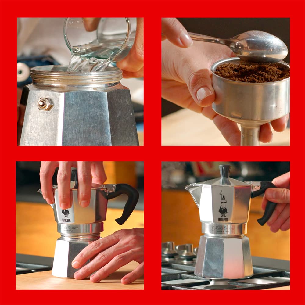 Bialetti Moka Express ergonomic handle promotes comfortable, safe pouring during daily coffee rituals