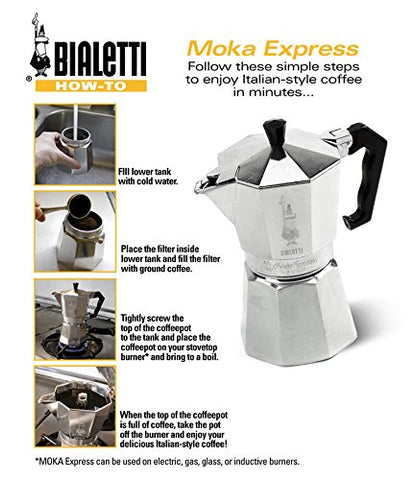 Bialetti Moka Express espresso pour highlights bold aroma and crema.