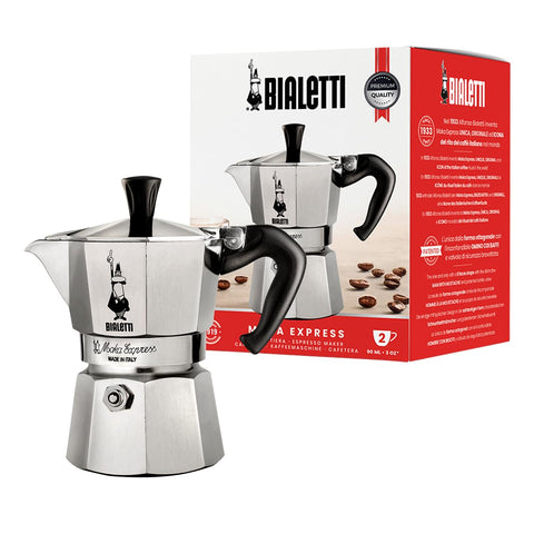 Bialetti Moka Express Export in silver, front view ready for authentic stovetop espresso.