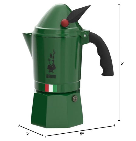 Bialetti Moka Express Rainbow Alpina safety valve visible for secure brewing