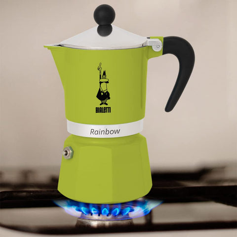 Bialetti Rainbow Green 3-Cup with open lid interior for easy inspection and cleaning