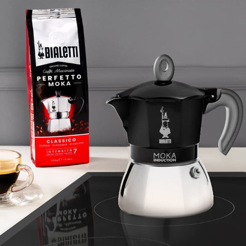 Bialetti Moka Induction six espresso cups indicating serving size