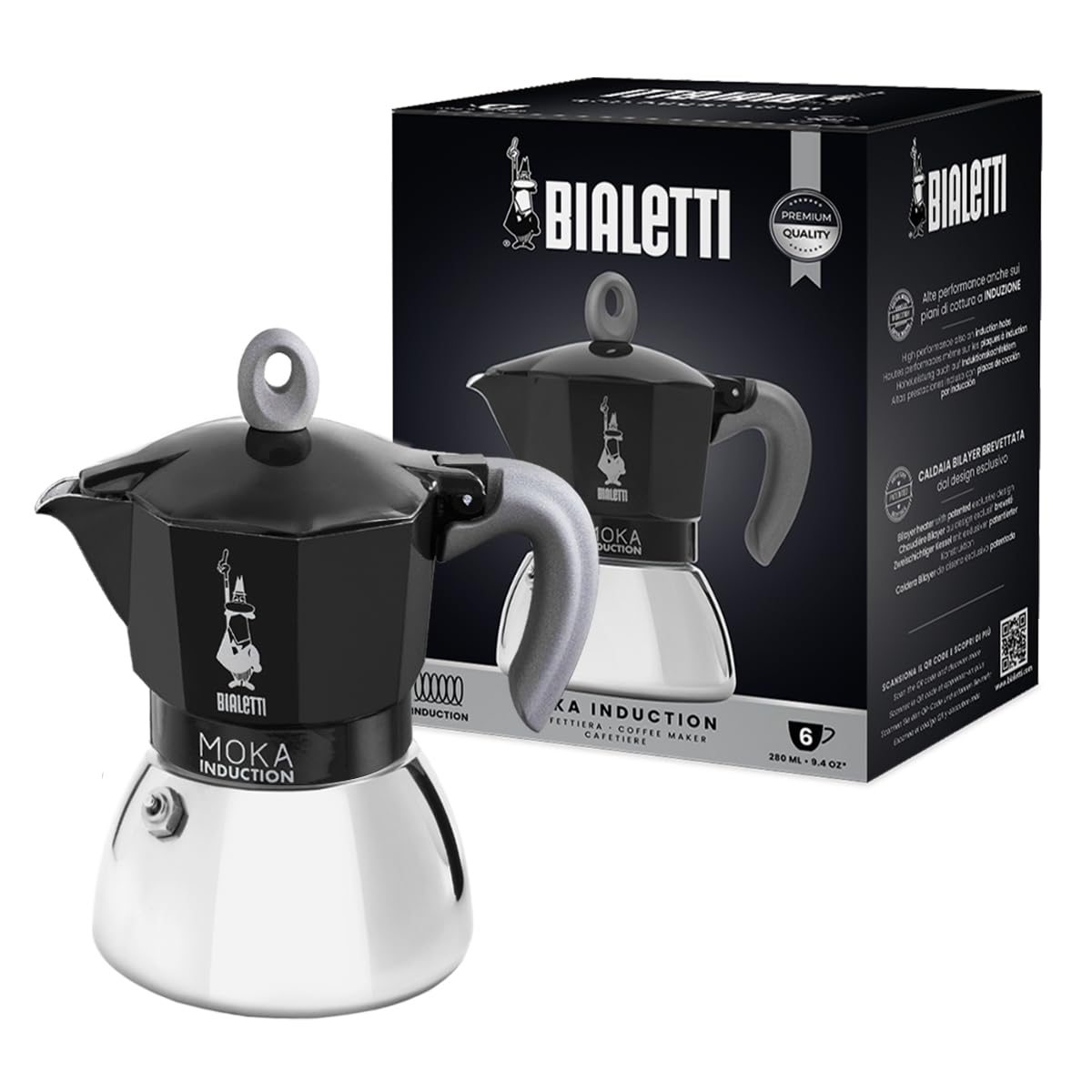 Bialetti Moka Induction upper aluminium section highlighting induction-ready design