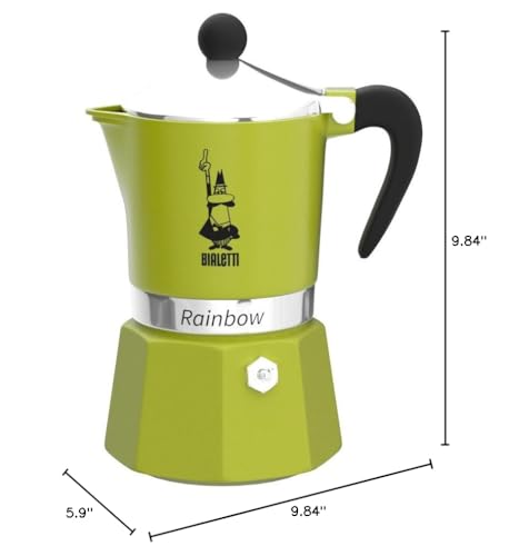 Bialetti Rainbow Green 3-Cup close-up of safety valve and durable construction