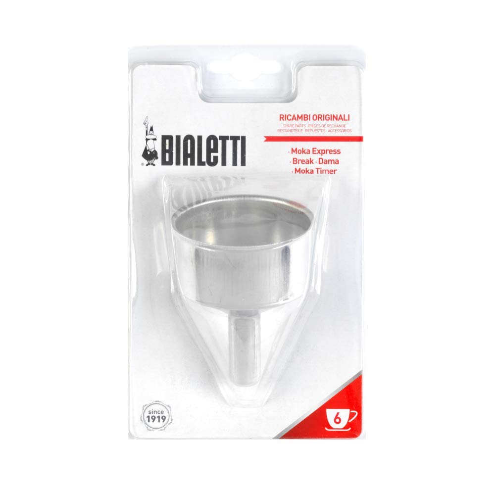Bialetti replacement funnel for 6-cup Moka Express, essential spare part.