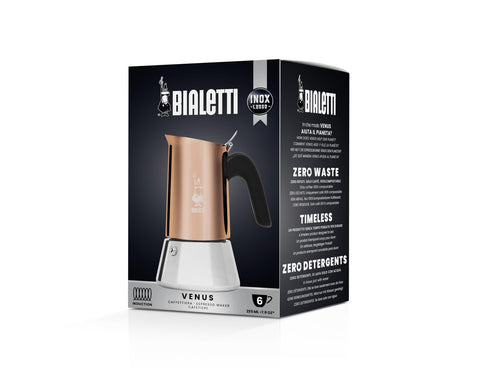 Bialetti Venus six-cup size comparison indicates servings for a small group